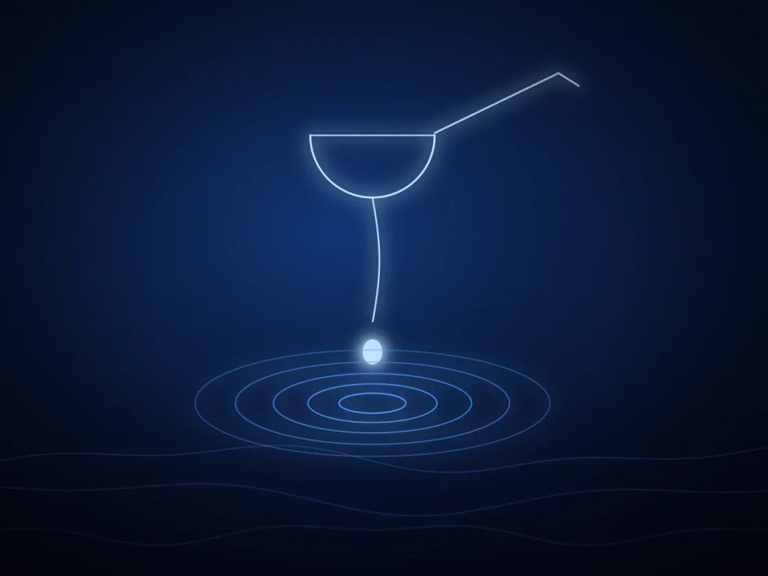 Dégagement par le plomb : une louche versant une goutte dans l'eau, où se propagent des ondes